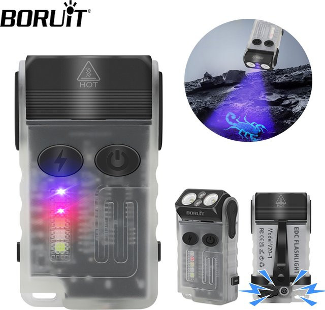 Boruit v20 LED Taschenlampe mit 180 Grad Drehung, UV-Licht, Magnet, Piepton-Alarm und USB-C wiederaufladbarem Akku in Blau - Bild 1