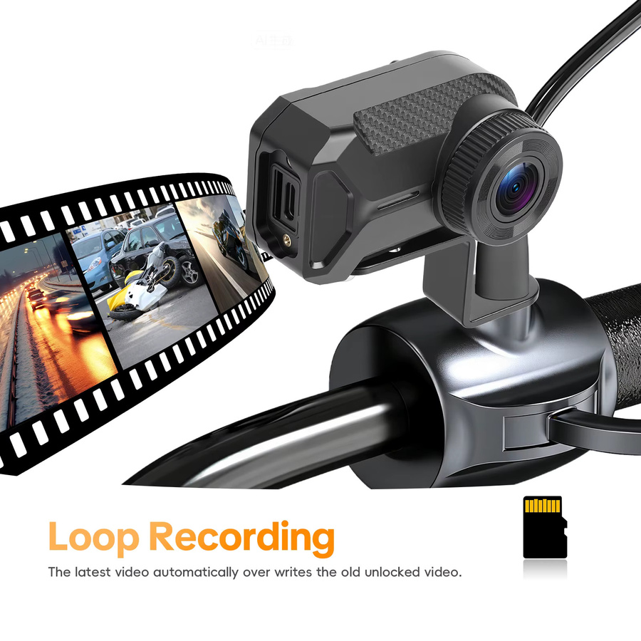 Podofo Full HD 1080P WiFi Motorrad-Dashcam Wasserdichte Videorekorder für Elektrofahrzeuge in Schwarz - Bild 2
