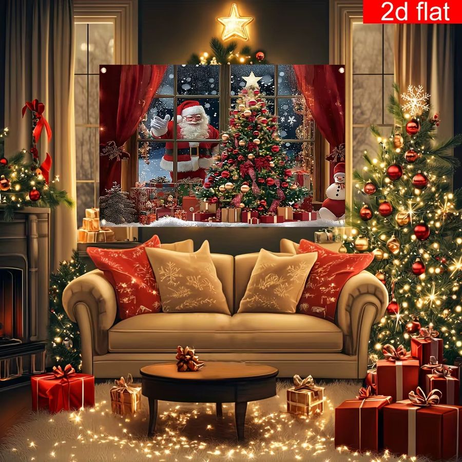 VIKAMA Weihnachts Wandteppich mit Weihnachtsmann und Schneeszene für Weihnachten und Neujahr, B/H: 75 x 75 cm - Bild 3