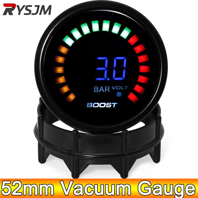 RYSJM Digitales Turbo-Boost-Messgerät in Schwarz, 52 mm Turbo-Manometer für 12 V Benzinmotoren, Messbereich 1–3 Bar und 15–45 PSI - Bild 1