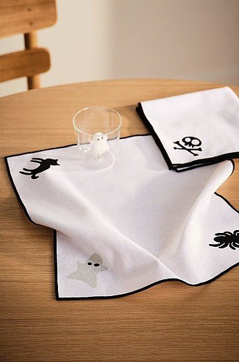 Jotex Halloween Serviette 2er-Pack aus Baumwolle in Schwarz-Weiß B/B: 40 x 40 cm - Bild 1