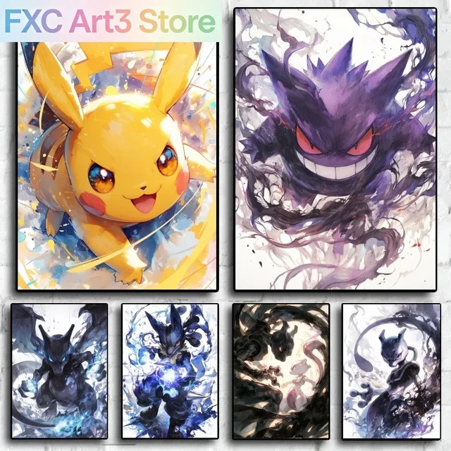 Kayou Pokemon Wandbild Pikachu und Gengar rahmenloses Dekorationbild in Mehrfarbig - Bild 1