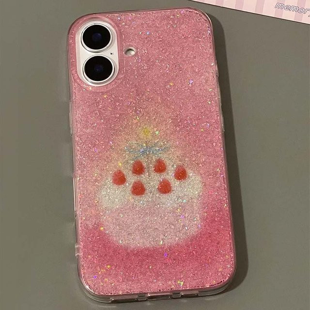 HAPPEE Glitzernde Handyhülle mit rosa Erdbeerkuchen für iPhone 11 bis 17 Pro Max - Bild 1