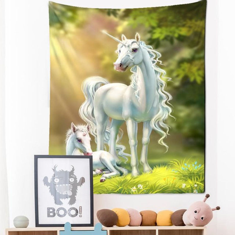 Starlight Einhorn Wandbehang Boho Tapisserie für Kinderzimmer, mehrfarbig, B: 95 cm, H: 70 cm - Bild 1