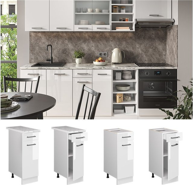 Vicco Küchenunterschrank R-Line Weiß Hochglanz mit Schublade und Tür Breite: 30 cm - Bild 1