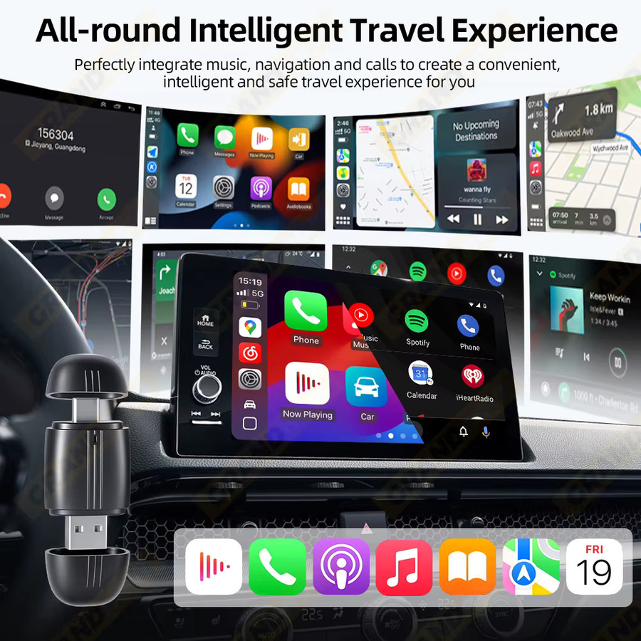 Grandnavi 2-in-1 Kabelloser CarPlay und Android Auto Adapter mit USB und USB-C Dual-Interface in Schwarz - Bild 4