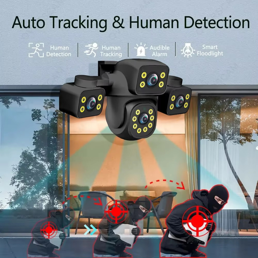 IPC360 Home 15MP IP-Kamera für Außenbereich, WLAN Drei-Linsen-Sicherheitskamera mit PTZ, Auto-Tracking und Drei-Bildschirm-Überwachung, Schwarz - Bild 3