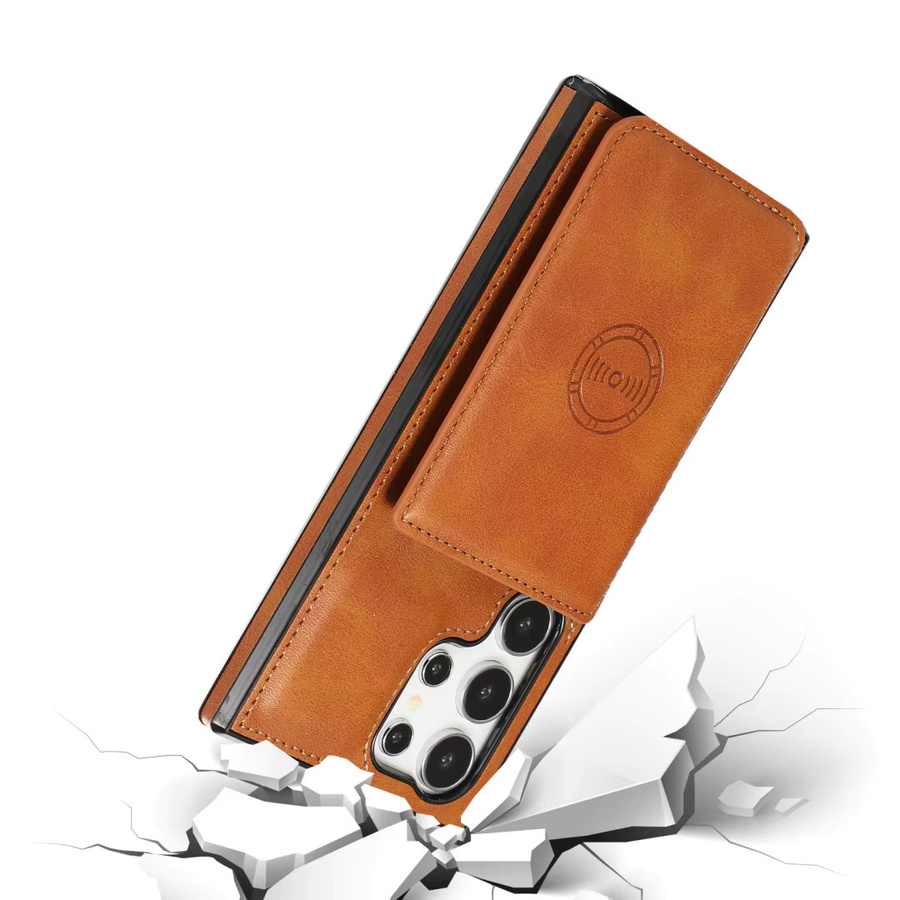 Magnetische Leder-Handyhülle mit Anti-Diebstahl-Geldbörse für Samsung Galaxy S25 Edge S24 S23 S22 S21 S20 Ultra FE S10 Plus in Braun - Bild 4