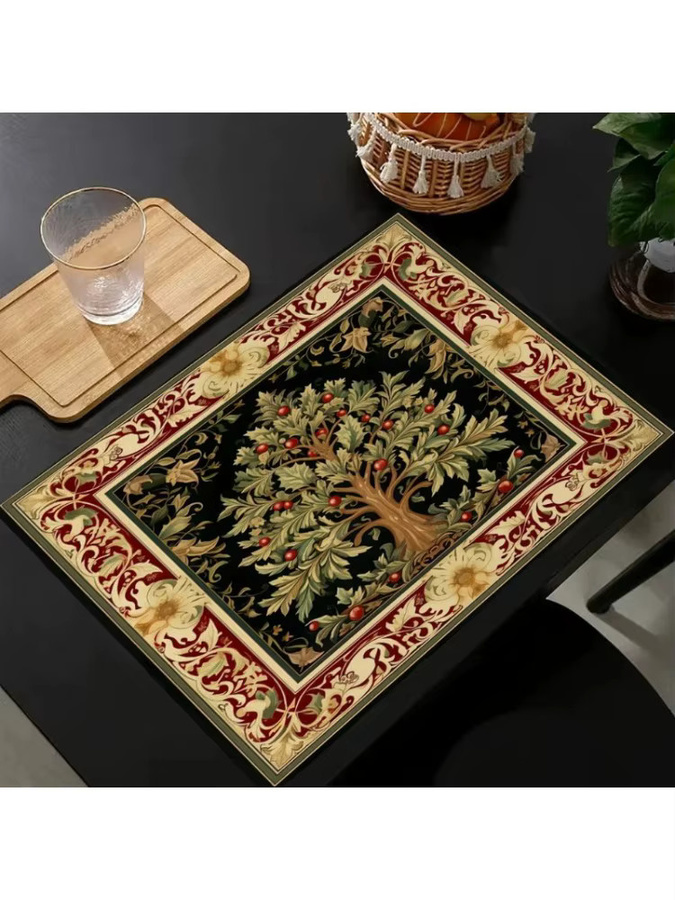 William Morris Tischset aus Leinen mit Weihnachtsbaum Musterdruck für Küche und Esstisch - Bild 2