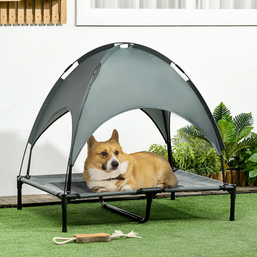 PawHut Hundebett mit Baldachin aus atmungsaktivem Taftstoff in Grau, B/T/H: 92 x 76 x 90 cm - Bild 2