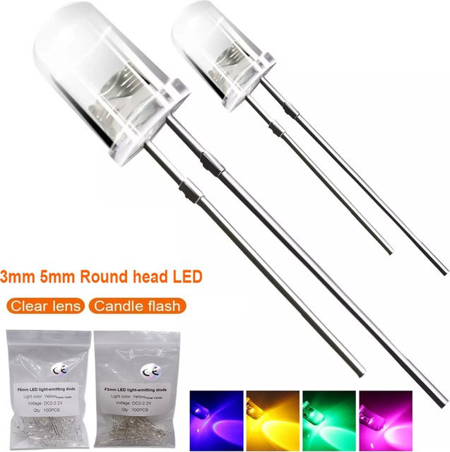 100 Stück TiaoChongYi LED Flacker-Dioden in Rot und Gelb mit 3mm und 5mm Durchmesser - Bild 1