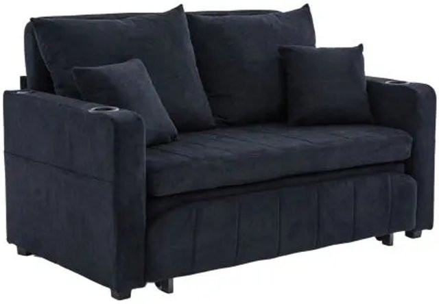 PXloue Sofabett Schwarz mit USB-Ladefunktion, Klappbares Ausziehsofa aus Chenille und Schaumstoff, B/T/H: 139 x 76 x 58 cm - Bild 1