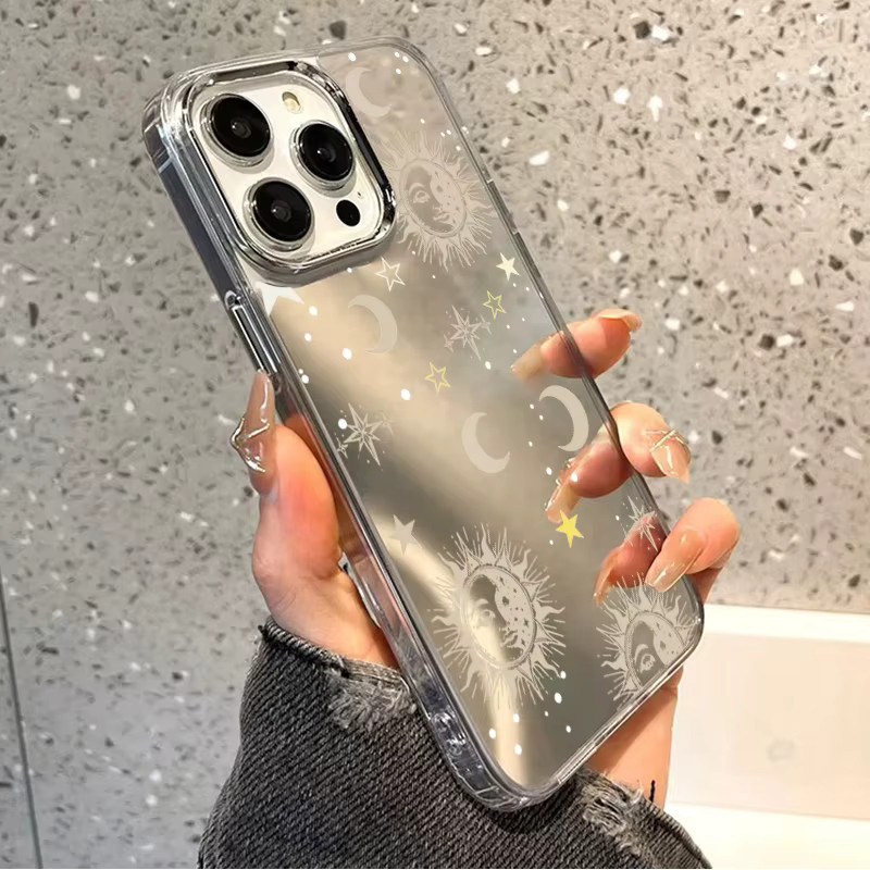 Stoßfeste Handyhülle mit Sonne Mond Stern Design für iPhone 16 17 15 14 13 12 11 Pro Max Plus in Transparent - Bild 3