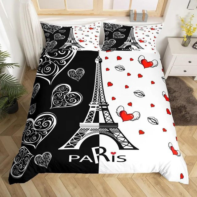 Binchi Fitness Bettwäscheset Vintage Eiffelturm Paris Design in Schwarz, Microfaser, B/H: 70 x 133 cm - Bild 1