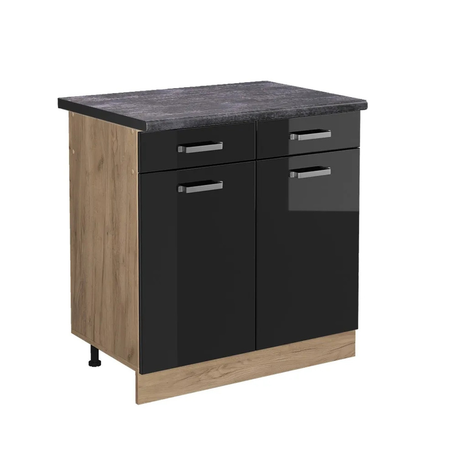 Vicco Küchenunterschrank R-Line in Schwarz Hochglanz und Anthrazit mit Eiche-Optik, B/T/H: 80 x 60 x 81,6 cm - Bild 2