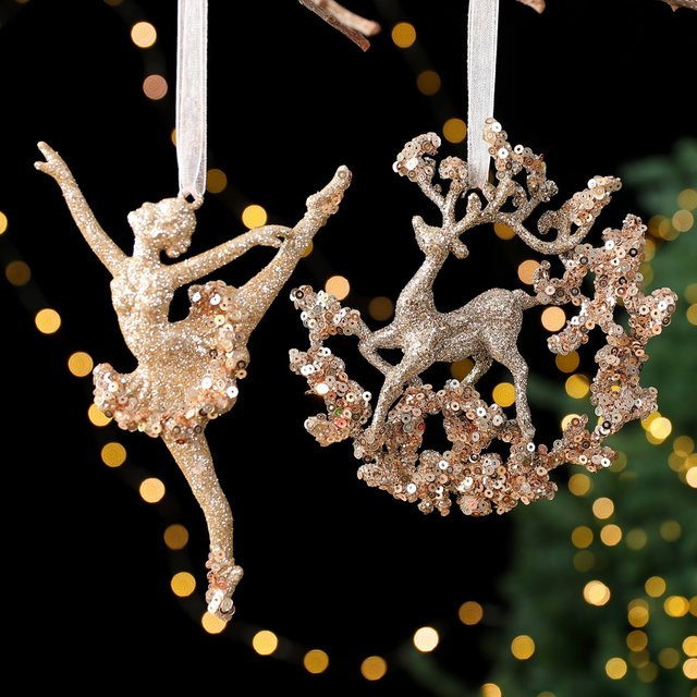 Glitzernder Weihnachtsbaum-Anhänger von DKSHETOY mit Tier-Motiven in Gold und Multicolour aus Acryl für deine Weihnachts- und Silvesterdekoration - Bild 1