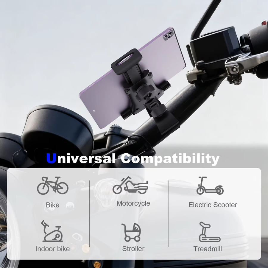 xnyocn Fahrrad-Tablet-Halterung in Schwarz für Lenker, Laufband und Indoor-Fitness, passend für Tablets und Handys von 4 bis 12 Zoll sowie iPad - Bild 1