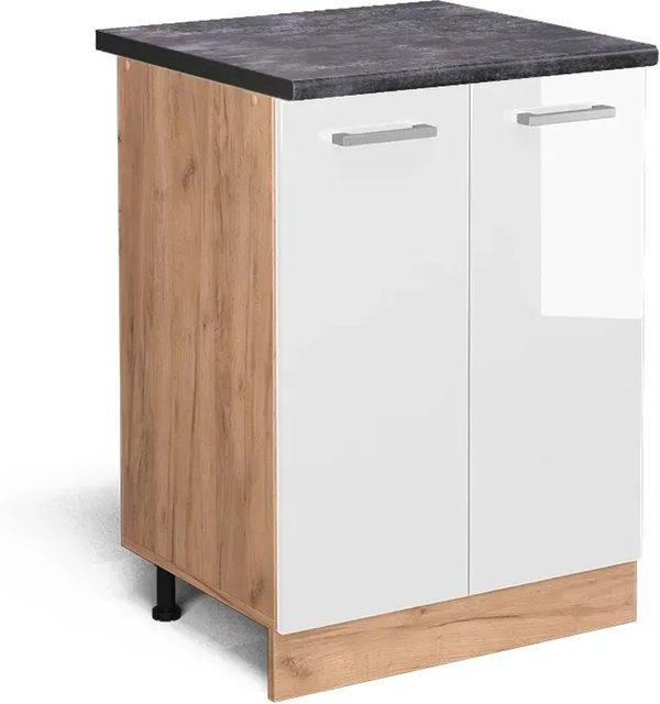 Vicco Küchenunterschrank R-Line in Weiß Hochglanz und Eiche mit Anthrazit, B/T/H: 60 x 60 x 81,6 cm - Bild 1