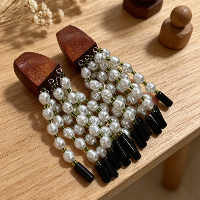 DINGABIYU Ohrringe aus Holz, Perlenquasten, Unisex - Bild 1