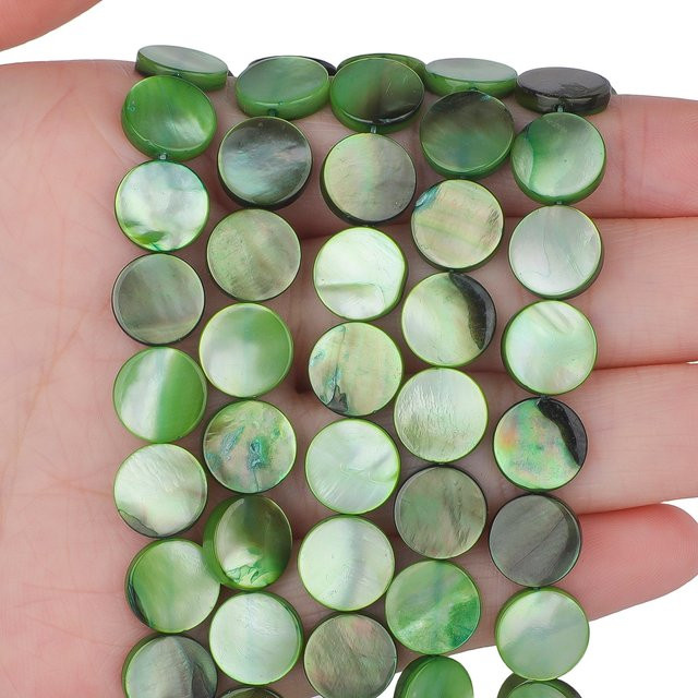 xilitata Perlmuttperlen, grüne Scheiben-Perlmuttperlen, 10 mm, Süßwassermuschelperlen - Bild 1
