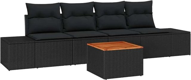 vidaXL Garten-Sofa-Set aus Poly-Rattan und Metall in Schwarz mit 5-teiliger Polsterung für Terrasse und Garten - Bild 1