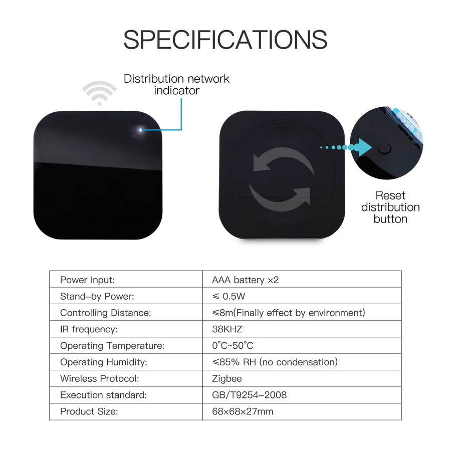 Moes Tuya ZigBee Smart IR-Fernbedienung, universeller Infrarot-Controller für dein Smart Home zur Steuerung von AC, TV und DVD, Farbe: Schwarz - Bild 6