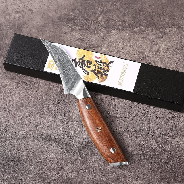 MOSTODOZO 3-Zoll-Schnabelmesser aus japanischem Damaststahl in Silber mit Holzgriff – Professionelles Schälmesser für Obst und die Kleinküche - Bild 1