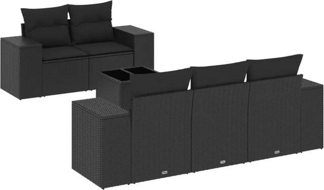 vidaXL 6-tlg Garten-Sofagarnitur aus Poly-Rattan mit Kissen in Schwarz - Bild 1