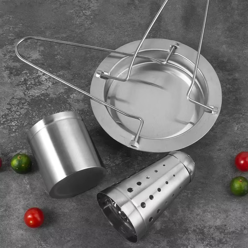 JUSTINLAU Edelstahl-Grillständer in Silber, abnehmbares Outdoor-BBQ-Werkzeug mit antihaftbeschichteter Grillplatte für Hähnchen - Bild 2