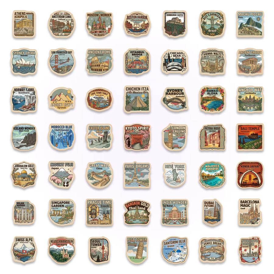 GOGOTU Retro-Landschafts-Graffiti-Aufkleber, 50-teiliges Set, multicolour - Bild 2