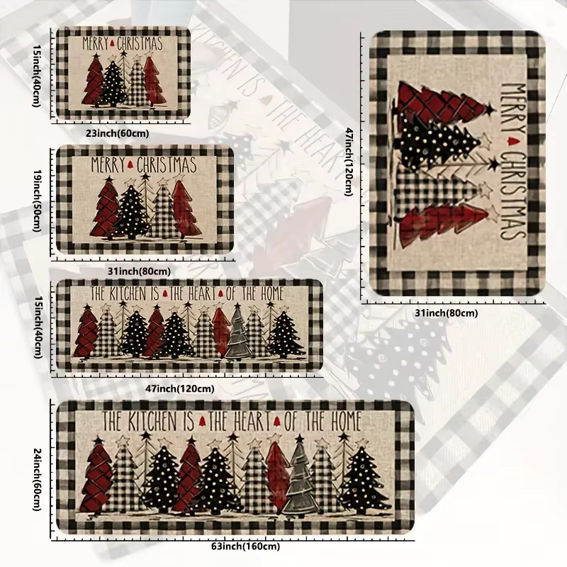 VIKAMA 2-teiliges Teppich-Set mit Weihnachtsbaum-Motiv in Multicolor, rutschfeste Fußmatten für Küche, Badezimmer und Eingangsbereich - Bild 3