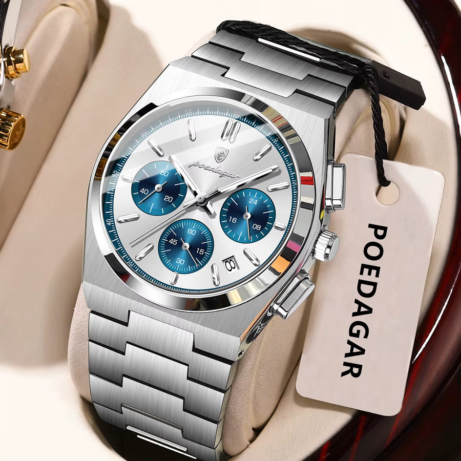 POEDAGAR Armbanduhr Chronograph, Quarz, Edelstahl, Herren - Bild 2