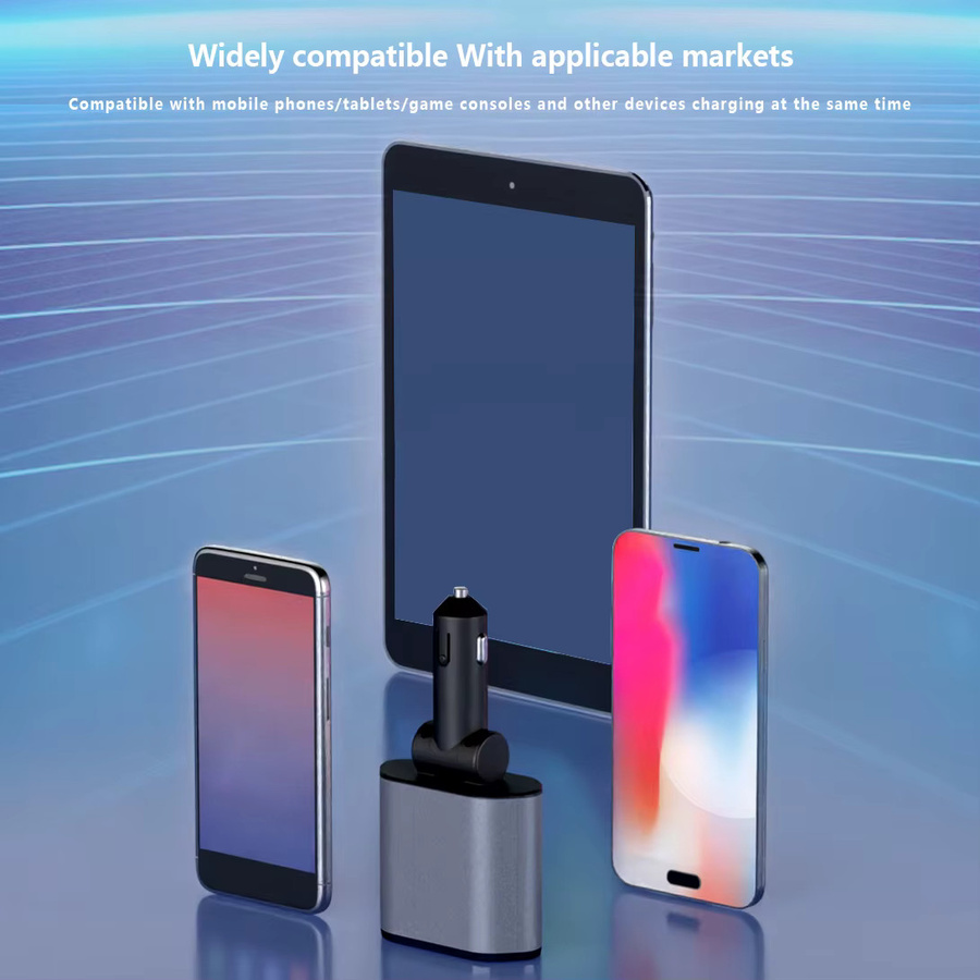 Gopala 4-in-1 PD30W Auto-Schnellladegerät mit einziehbarem USB-Typ-C-Kabel in Grau für iPhone, Samsung und Huawei - Bild 3