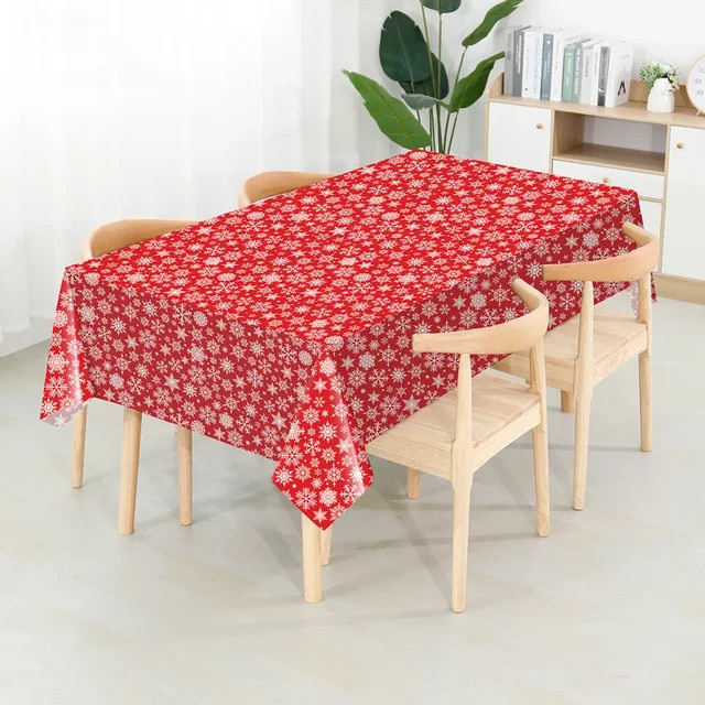 Runto Weihnachts-Einweg-Tischdecke aus PE in Rot mit Schneeflocken- und Schneemann-Motiv für deine Weihnachtsfeier - Bild 1