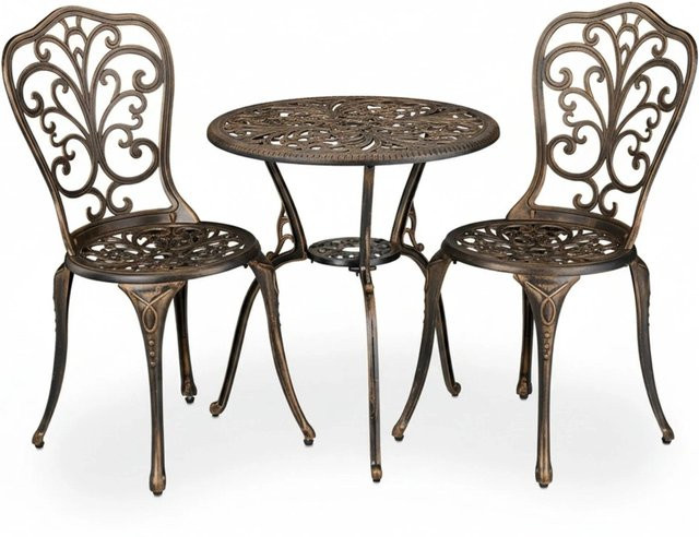 Relaxdays Bistroset aus Aluminiumguss für 2 Personen in Schwarz-Bronze für Garten, Terrasse und Balkon - Bild 1
