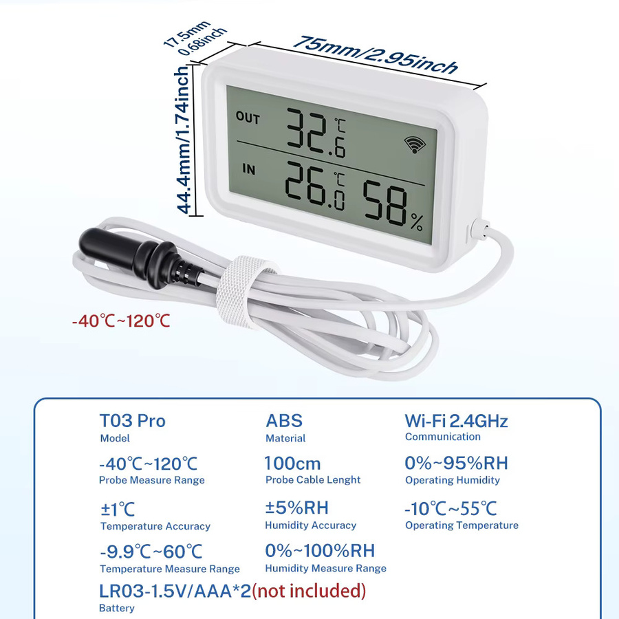 MinisterWorks Tuya WiFi Temperatur und Feuchtigkeit Sensor mit externer Sonde in Weiß, SmartLife und Alexa kompatibel - Bild 6
