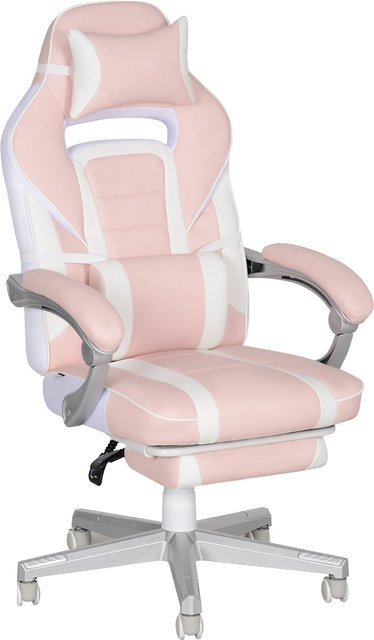 HOMCOM Gamingstuhl in Rosa mit Fußstütze, höhenverstellbarer Schreibtischstuhl aus Kunstleder mit Kopf- und Lendenkissen sowie neigbarer Rückenlehne - Bild 1