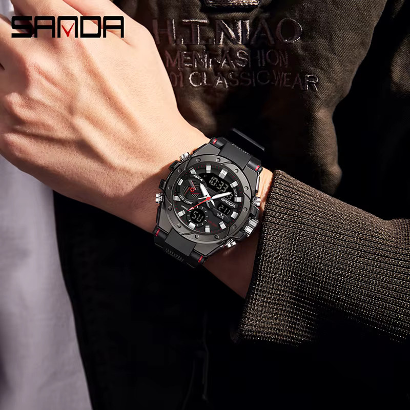 Sanda Armbanduhr, Digitaluhr, Quarz, Chronograph, Schwarz, Herren - Bild 6