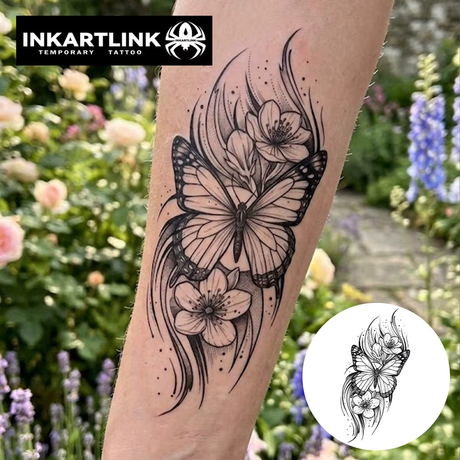 INKARTLINK Schmetterlings-Blüten-Saft-Tattoo-Patch, Unisex - Bild 2