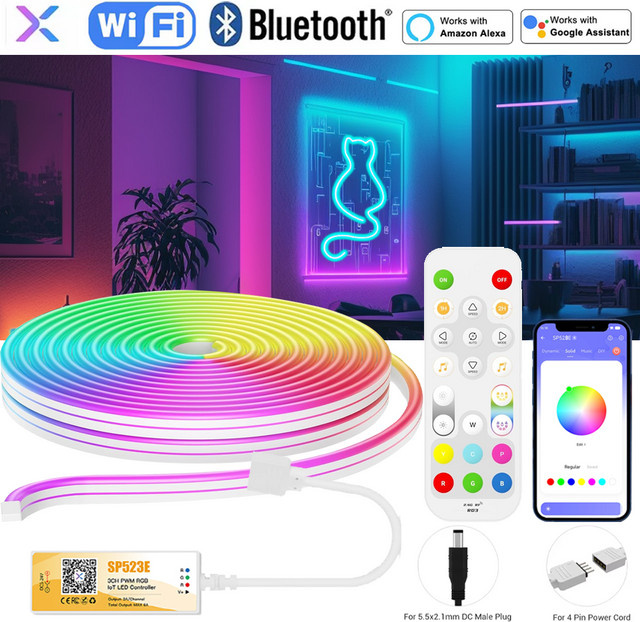 YSRSAI RGB LED Neon Flex Lichterkette mit WiFi Bluetooth Steuerung und Alexa Kompatibilität, Multicolour, 12V - Bild 1