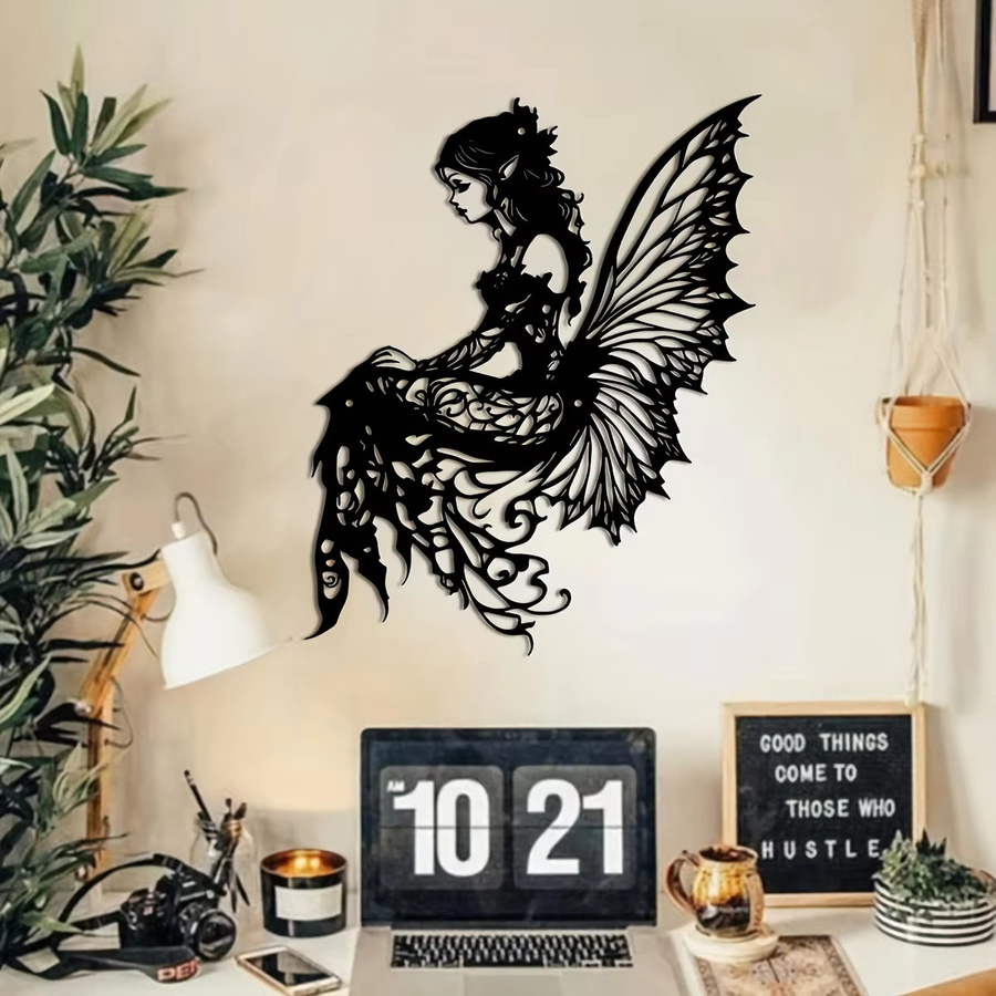 DDPNKL Wanddeko Fairy Silhouette aus Metall in Schwarz - Bild 3
