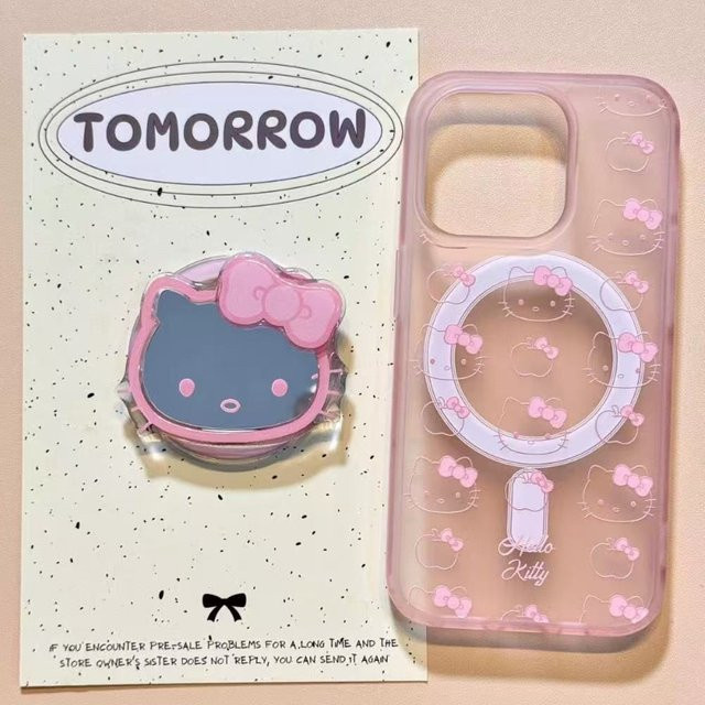 Sanrio Hello Kitty Handyhülle mit magnetischem Spiegelgriff und MagSafe Wireless Charging für iPhone 16 15 14 13 12 Pro Max in Pink - Bild 1