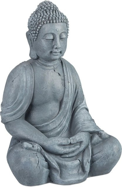Relaxdays Buddha Figur aus Polyresin in Hellgrau, sitzend, wetterfest und frostsicher, Höhe: 70 cm, Breite: 45 cm, Tiefe: 35 cm - Bild 1