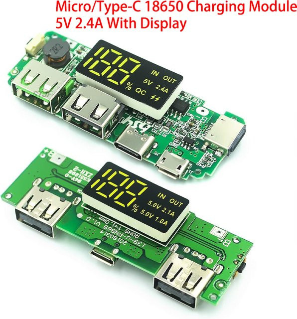 STJF LED Dual USB Power Bank Ladeplatine mit Micro-USB und Typ-C Anschlüssen, 5V 2.1A, Grün - Bild 1