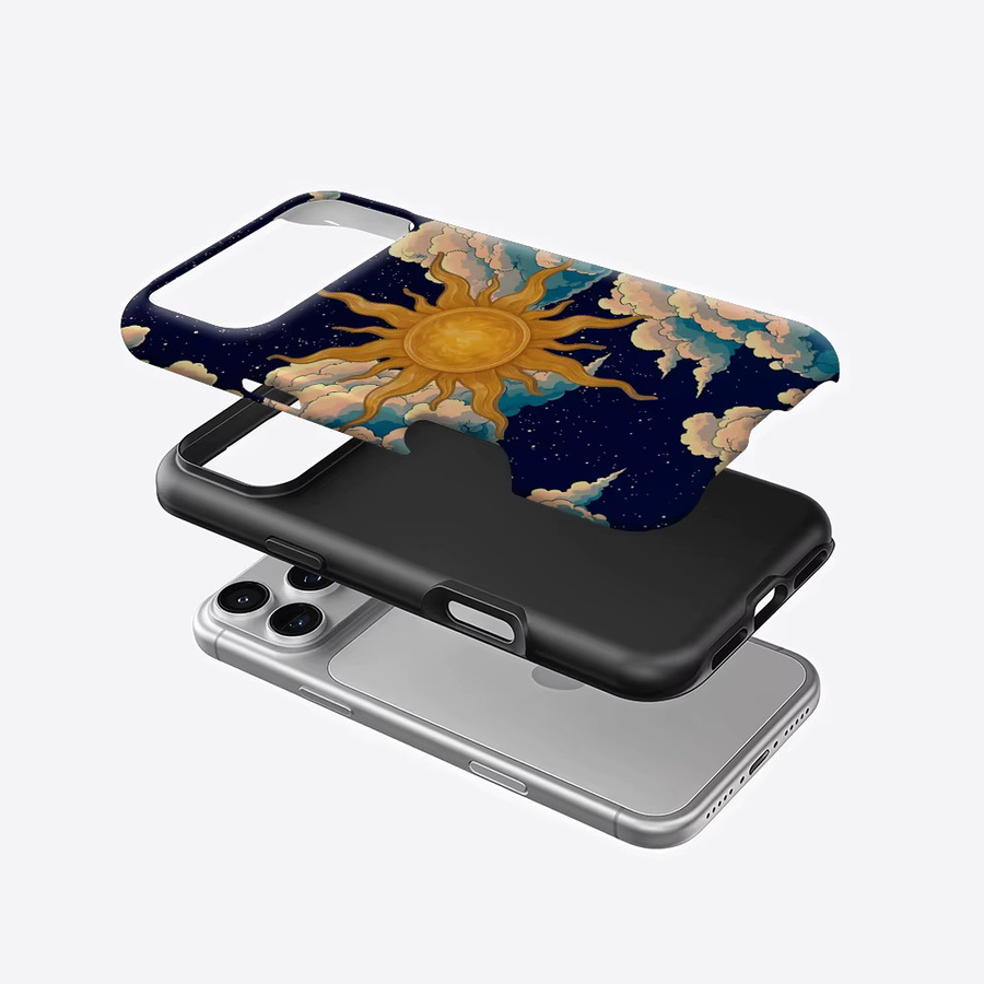 Potdemiel Handyhülle Golden Sun in Clouds für iPhone 17 16 15 14 13 Pro Max Plus, robuste doppelschichtige magnetische Hülle in Gold und Multicolour - Bild 2