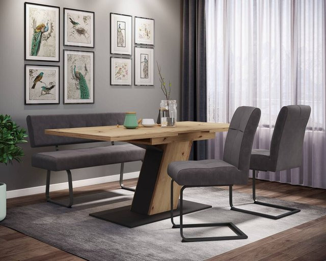 Hela Essgruppe Luise in Eiche und Anthrazit mit Tisch, Bank und Stühlen, ausziehbar, B/H/T: 180 x 76 x 90 cm - Bild 1