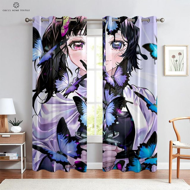 Yiran Furniture Vorhänge für Kinder mit japanischen Cartoon-Prints, 2er-Set, halbtransparent, Mehrfarbig, Breite: 120 cm, Höhe: 270 cm - Bild 1