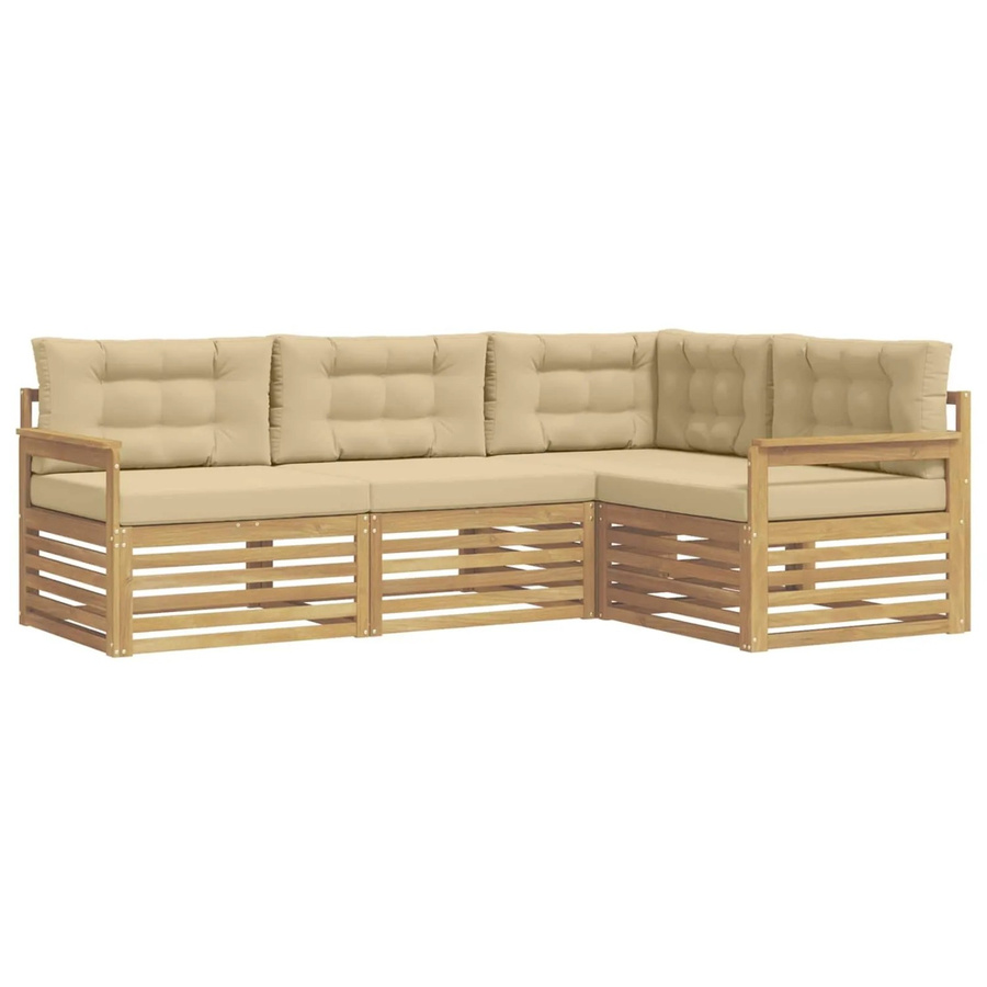 vidaXL Outdoor-Sofagarnitur in L-Form aus Akazienholz mit Kissen, 5-teilig, Weiß und Beige - Bild 2