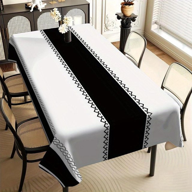 Wasserdichte Tischdecke von JINGYUE Pet mit modernem Streifenmuster in Schwarz-Weiß, B/L: 140 x 240 cm - Bild 1