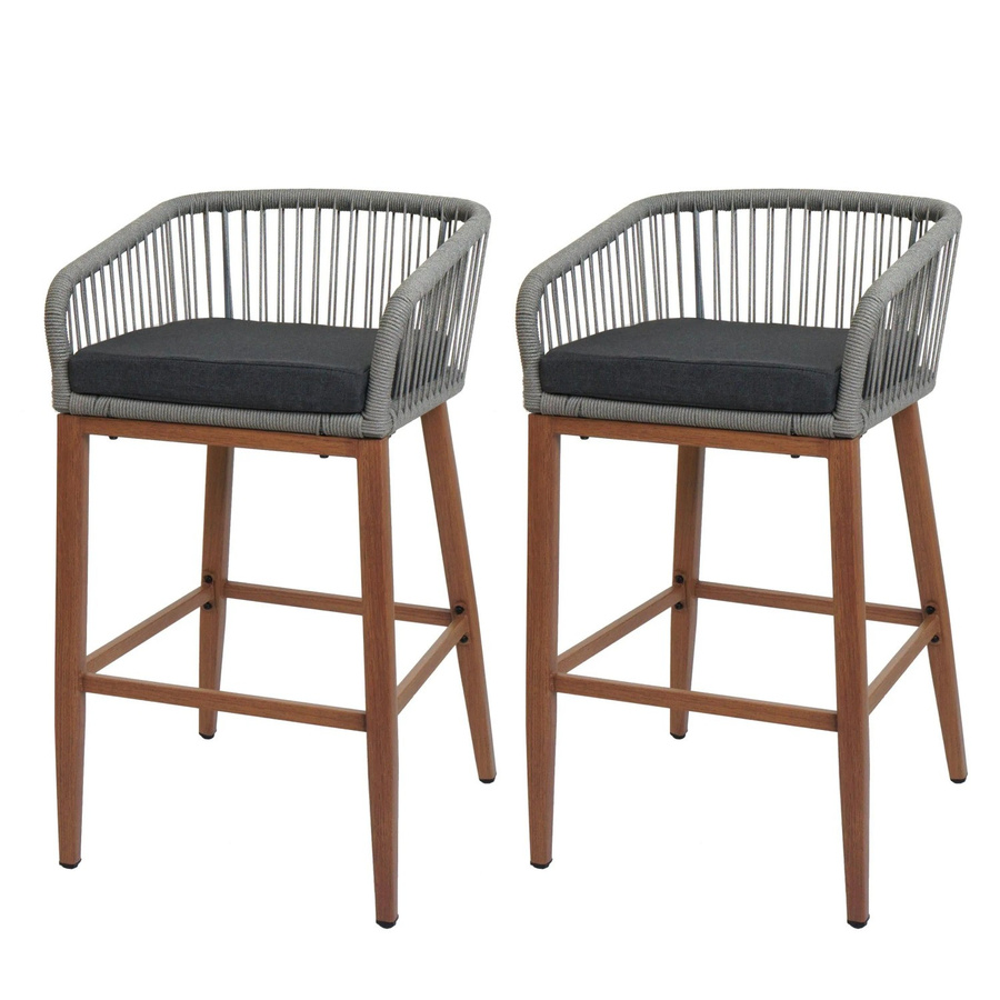 Proregal 2er-Set Rope-Barhocker mit Seilgeflecht und Sitzpolstern in Hellgrau und Dunkelgrau, H x B x T: 92 x 51 x 53 cm, Sitzhöhe: 76 cm - Bild 2